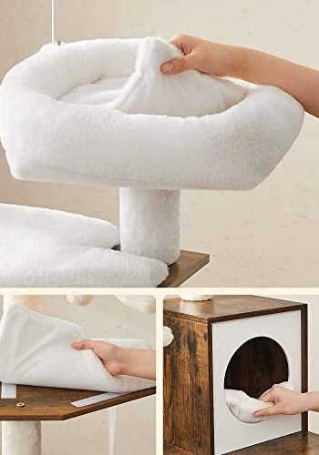 FEANDREA skrapestolpe, m. avfallsbrett, 3 plysj ballbarer, plattform, hule, stol - plysj/sisal/brunt tre