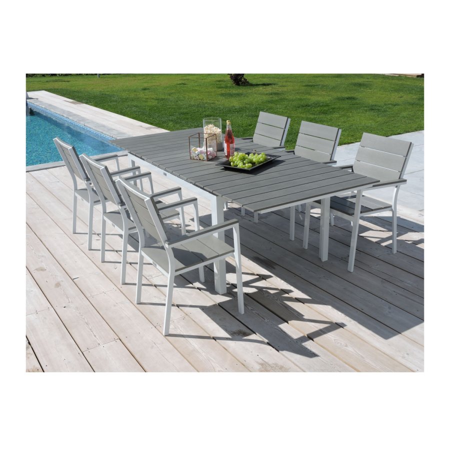 VENTURE DESIGN rektangulr Levels havebord m. udtrk - gr, hvid aluminium (160/240x90)