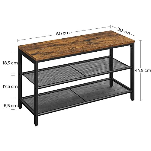 VASAGLE skohylle, m. 2 nettinghyller - brun sponplate og sort stl