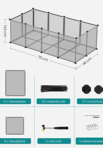 SONGMICS lekegrind for kjledyr, hamstere, marsvin, kaniner, for innendrs bruk - gr plast