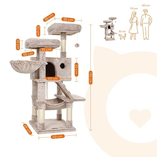 FEANDREA skrapestolpe, 6 niver, 2 plattformer, 1 hule, 2 Pom Poms, 1 hengekye, 1 stol - lysebrun plysj