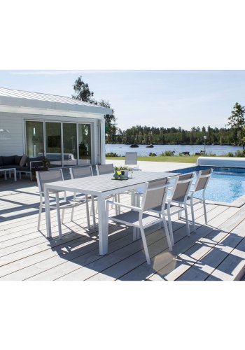 VENTURE DESIGN Copacabana Gartenstuhl mit Armlehnen - graues PVC und wei�es Aluminium