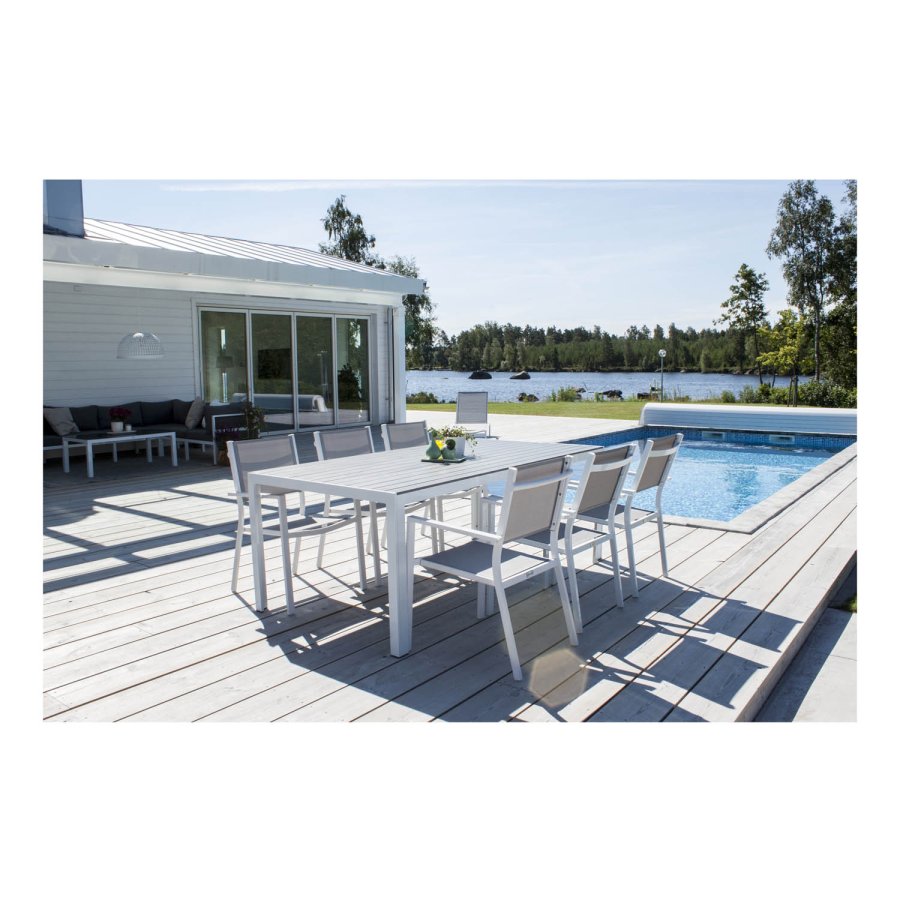 VENTURE DESIGN Copacabana Gartenstuhl mit Armlehnen - graues PVC und wei�es Aluminium