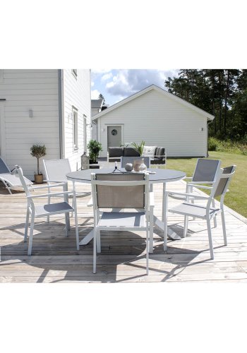 VENTURE DESIGN Copacabana Gartenstuhl mit Armlehnen - graues PVC und wei�es Aluminium