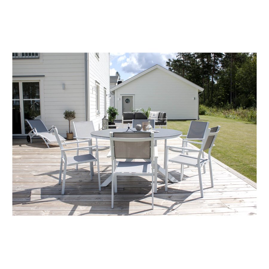 VENTURE DESIGN Copacabana Gartenstuhl mit Armlehnen - graues PVC und wei�es Aluminium