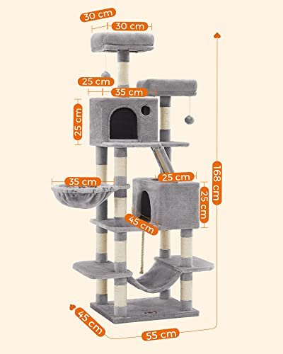 FEANDREA skrapestolpe, 5 niver, 2 stoler, 2 huler, 1 kurv, 2 pom-poms, 1 hengekye - lys gr plysj