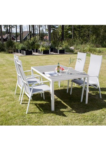 VENTURE DESIGN Copacabana hvilestol hagestol, med armlener - gr tekstiler og hvit aluminium