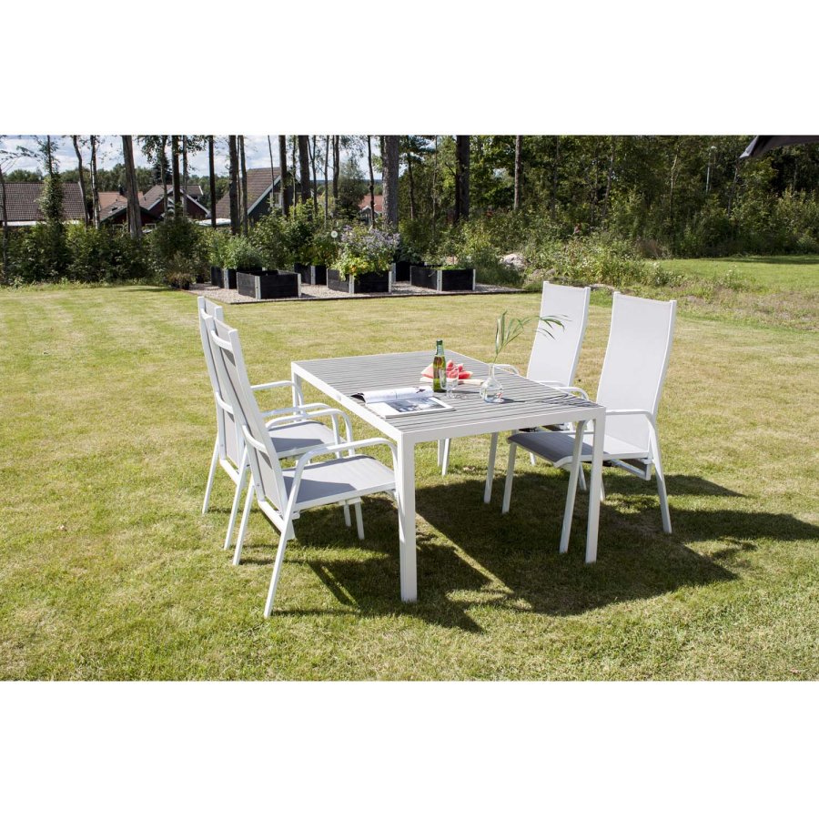 VENTURE DESIGN Copacabana hvilestol hagestol, med armlener - gr tekstiler og hvit aluminium