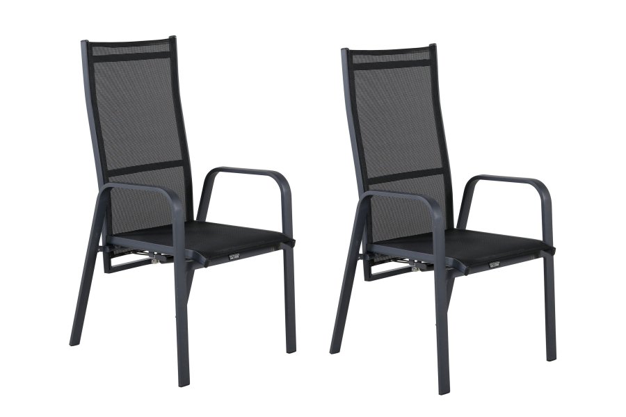 VENTURE DESIGN Copacabana hvilestol hagestol, med armlener - svart tekstil og aluminium