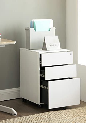 SONGMICS arkivskap, lsbart, m. 3 skuffer, hengemappe, hjul - hvit stl