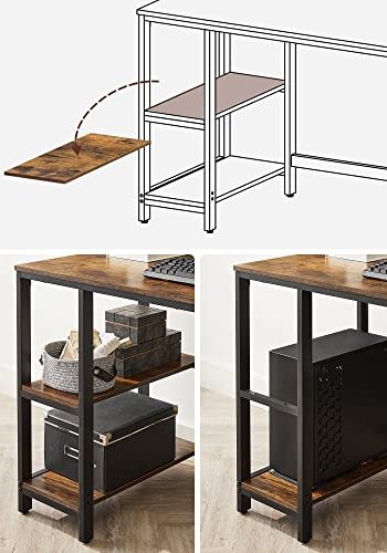 VASAGLE skrivebord, m. 2 hyller - rustikk brun sponplate og sort stl (120x60)