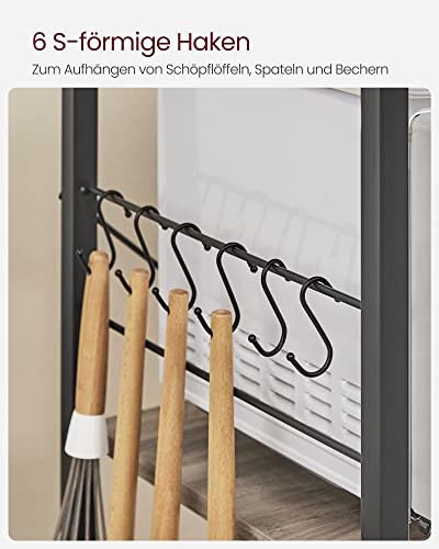 VASAGLE kjkkenhylle, m. 6 S-kroker, trdkurv og 6 hyller - greige sponplater og sort stl