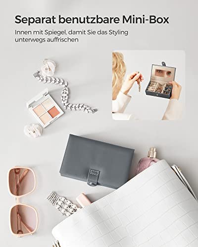 SONGMICS smykkeskrin, lsbar, m. 3 lag, reiseveske, 2 skuffer, speil - gr PU