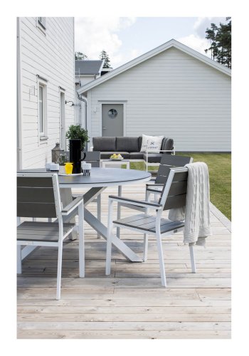 VENTURE DESIGN rundt Copacabana hagebord - grtt glass og hvit aluminium (140)