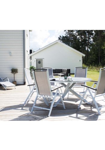 VENTURE DESIGN rundt Copacabana hagebord - grtt glass og hvit aluminium (140)