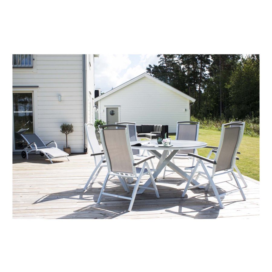 VENTURE DESIGN rundt Copacabana hagebord - grtt glass og hvit aluminium (140)