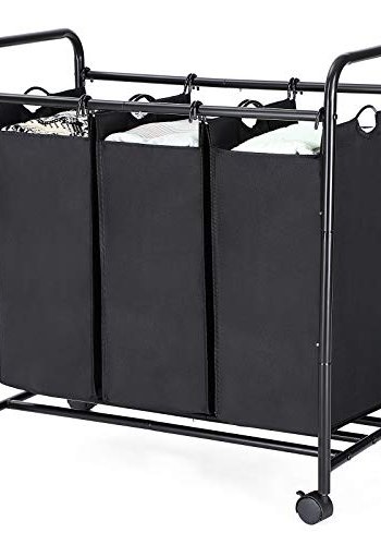 SONGMICS rullende skittentyskurv, m. 3 avtakbare vesker og hjul - svart polyesterstoff og svart jern