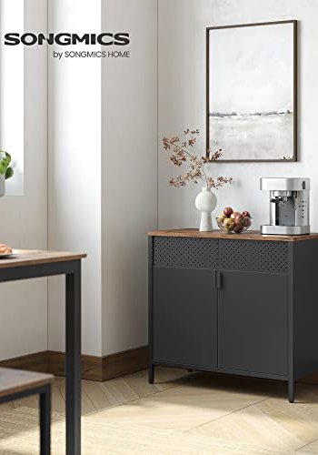 SONGMICS skap, m. 2 drer og 1 justerbar hylle - rustikk brun sponplate og sort stl