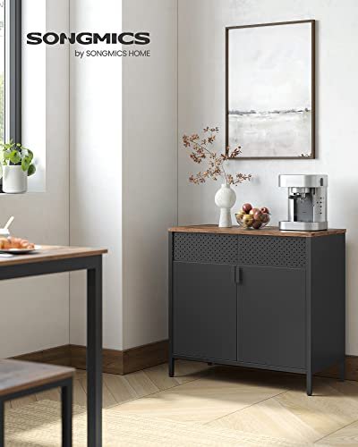 SONGMICS skap, m. 2 drer og 1 justerbar hylle - rustikk brun sponplate og sort stl