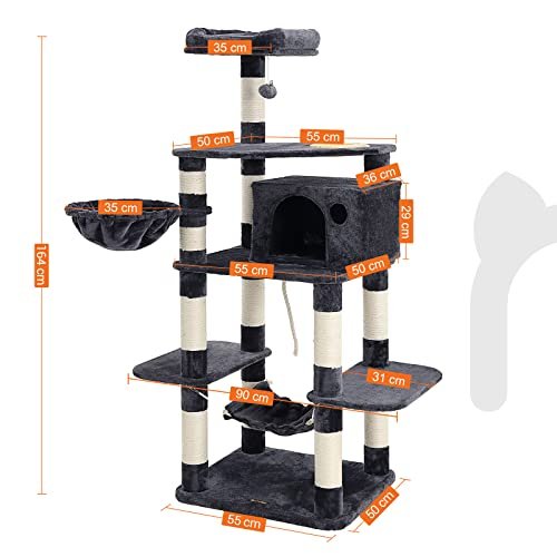 FEANDREA skrapestolpe, 6 niver, 1 plattform, 1 hule, 1 Pom Pom, 1 kurv, 1 hengekye - rykgr plysj