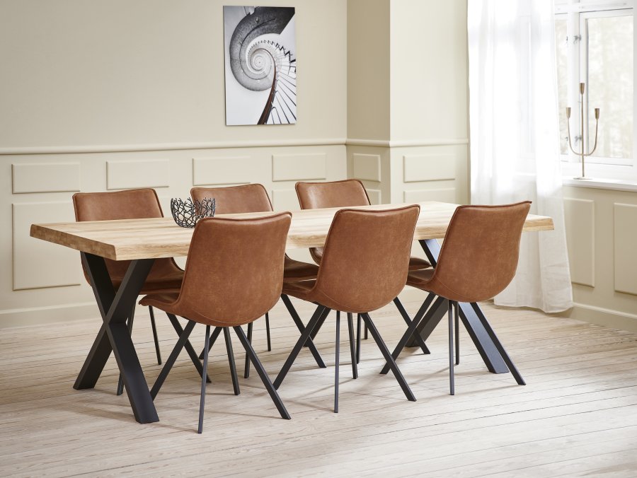 Natalie spisebordstol - kamel kunstskinn og sort metall