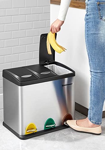 SONGMICS avfallsbeholder, med lokk, 3-i-1 pedalbtte - slv stl