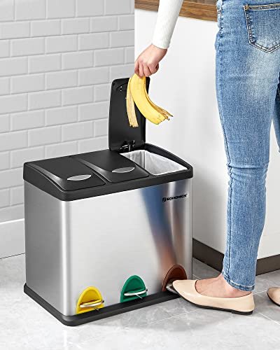SONGMICS avfallsbeholder, med lokk, 3-i-1 pedalbtte - slv stl