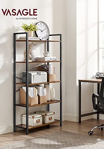 VASAGLE Bücherregal, mit 5 Regalen – rustikale braune Spanplatte und schwarzer Stahl