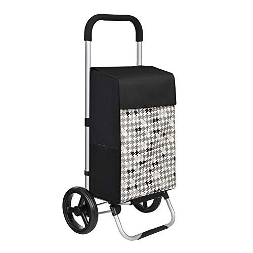 SONGMICS vogn p hjul, brekapasitet 40L, lommer - svart og Houndstooth mnster stoff og aluminium