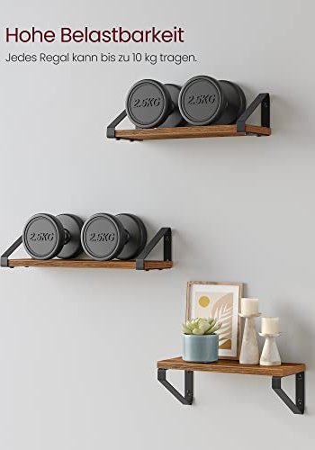 VASAGLE Wandregal, rechteckig – braunes MDF und schwarzer Stahl (3er-Set)