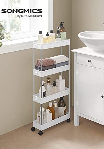 SONGMICS smal vogn, m. 4 hyller og hjul - hvit polypropylen og stl