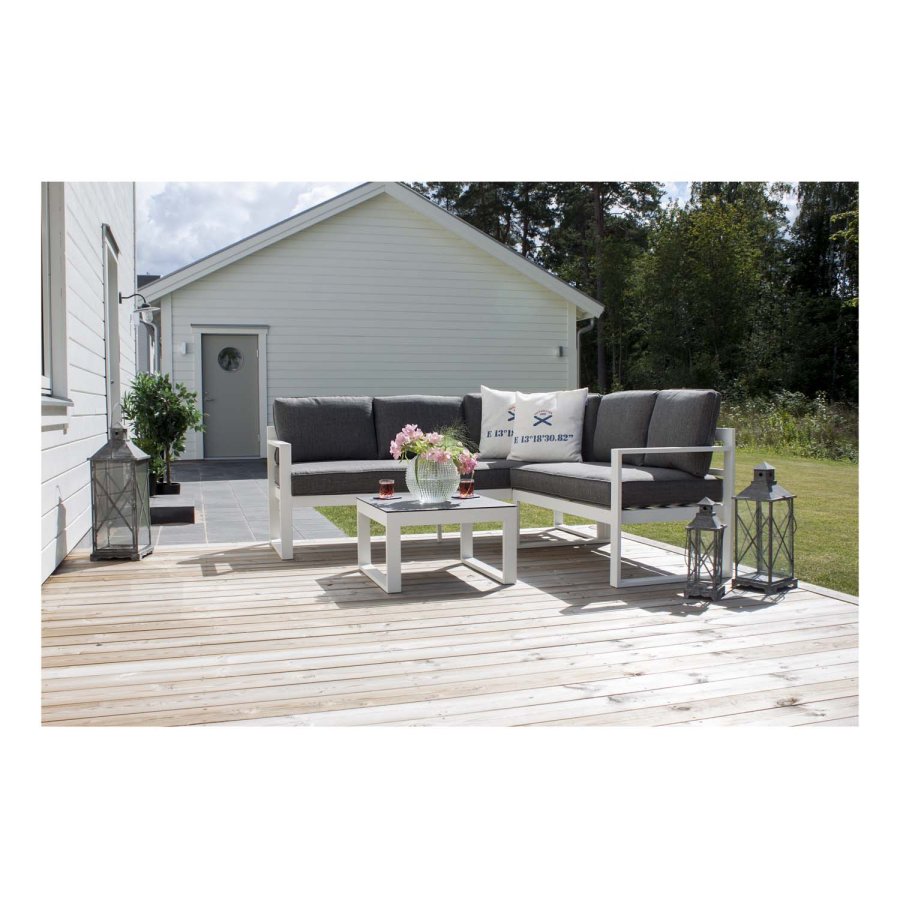 VENTURE DESIGN Salvador hjrne hagesofa med puter - hvit rotting og aluminium