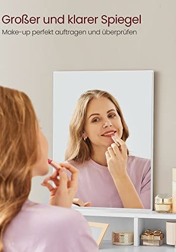 VASAGLE Schminktisch, mit Spiegel, 2 Schubladen, 3 Fächern – Spiegelglas und weißes Melamin (80x40)