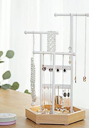 SONGMICS smykkestativ - hvitt jern og naturlig tre