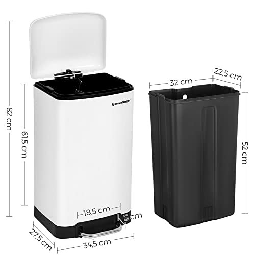 SONGMICS avfallsbeholder, 30L, med innerbtte og myktlukkende lokk, lufttett - hvitt stl