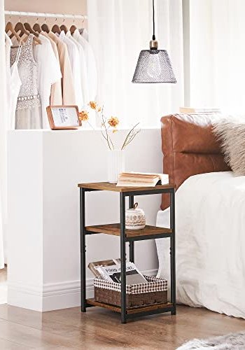 VASAGLE sidebord, m. 2 hyller, rektangulre - rustikk brun sponplate og sort stl (34x30)