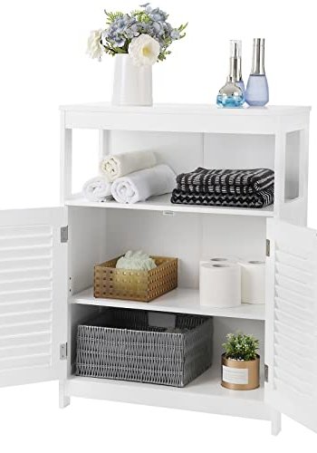 VASAGLE baderomsskap, m. 2 sprossedrer, 1 hylle og 1 rom - hvit MDF