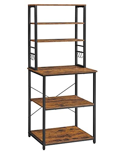VASAGLE kkshylla, stende hylla fr kk, mikrovgshylla, stende, 6 hyllor och 6 krokar, fr mikrovgsugn, stlram, industriell design, 40 x 60 x 167 cm, vintagebrun/svart KKS024B01