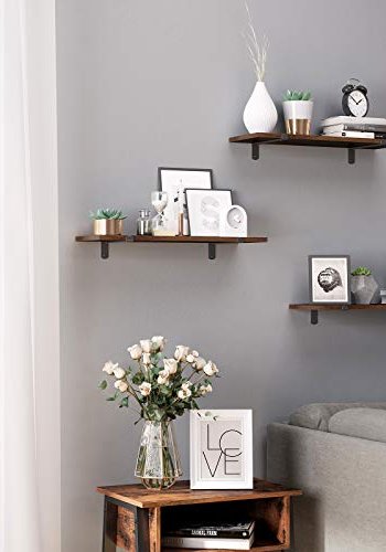 SONGMICS Vägghyllor, 2 st, 60 x 20 x 7 cm, flytande hyllor, dekorativa hyllor, retrostil, för sovrum vardagsrum kök hall, maxkapacitet 15 kg vardera, MDF brun och svart LWS04NB