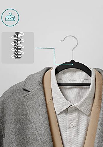 SONGMICS kleshenger, sklisikker, med knytestang og 360° roterbar krok - svart flyelsstoff (sett med 20)