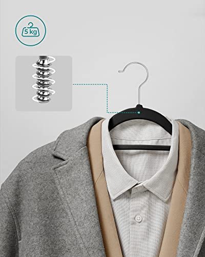 SONGMICS kleshenger, sklisikker, med knytestang og 360° roterbar krok - svart flyelsstoff (sett med 20)
