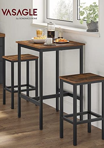 VASAGLE barbord, firkantet - brun sponplate og sort stl (60x60)