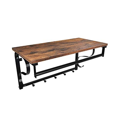 VASAGLE hattehylle, m. 5 kroker og 1 hengerstang - brun sponplate og sort stl