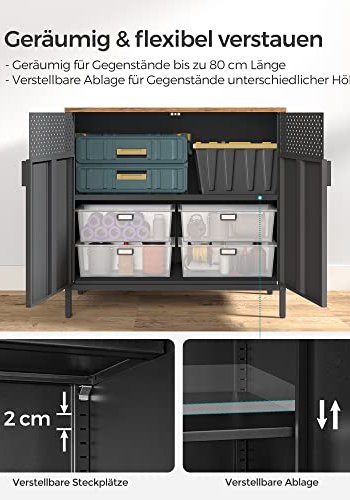 SONGMICS skap, m. 2 drer og 1 justerbar hylle - rustikk brun sponplate og sort stl