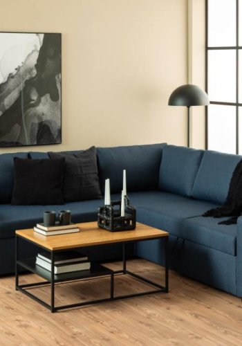 ACT NORDIC Gila Couchtisch, mit 1 Ablage - Wildeiche natur/schwarzes Melamin und schwarzer Stahl (90x60)