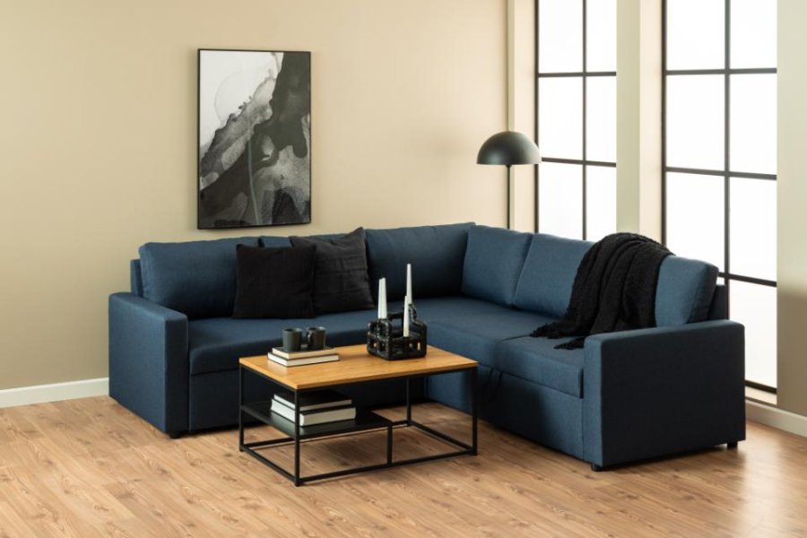 ACT NORDIC Gila Couchtisch, mit 1 Ablage - Wildeiche natur/schwarzes Melamin und schwarzer Stahl (90x60)