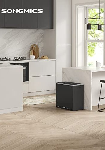 SONGMICS avfallsbeholder, m. 3-roms pedalbtte, mykt lukket lokk, plastbinger, hndtak - sort stl