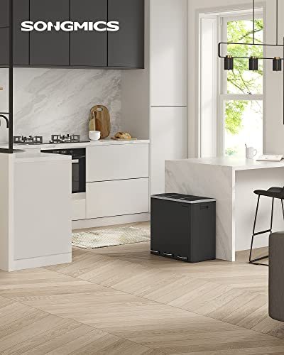 SONGMICS avfallsbeholder, m. 3-roms pedalbtte, mykt lukket lokk, plastbinger, hndtak - sort stl
