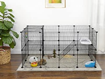 SONGMICS 2-lags lekegrind for smdyr marsvin hamsterkanin - svart metall