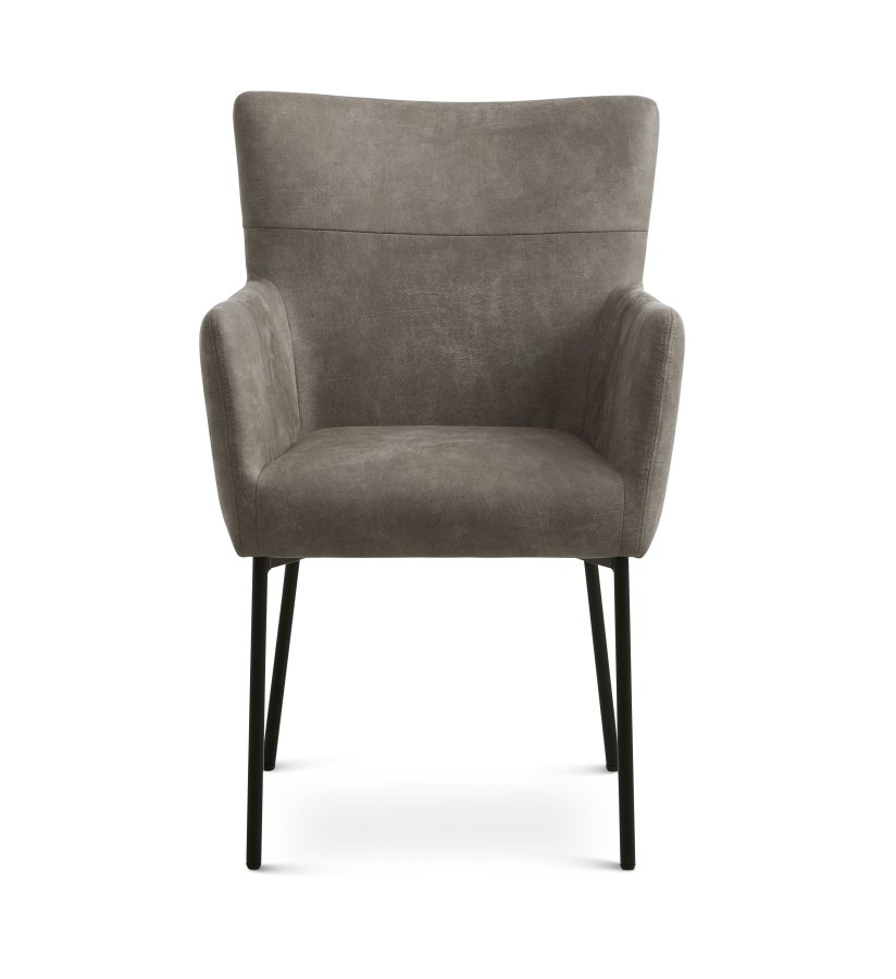 Ellie spisebordsstol, med armlener - leire mikroskinn og sort metall